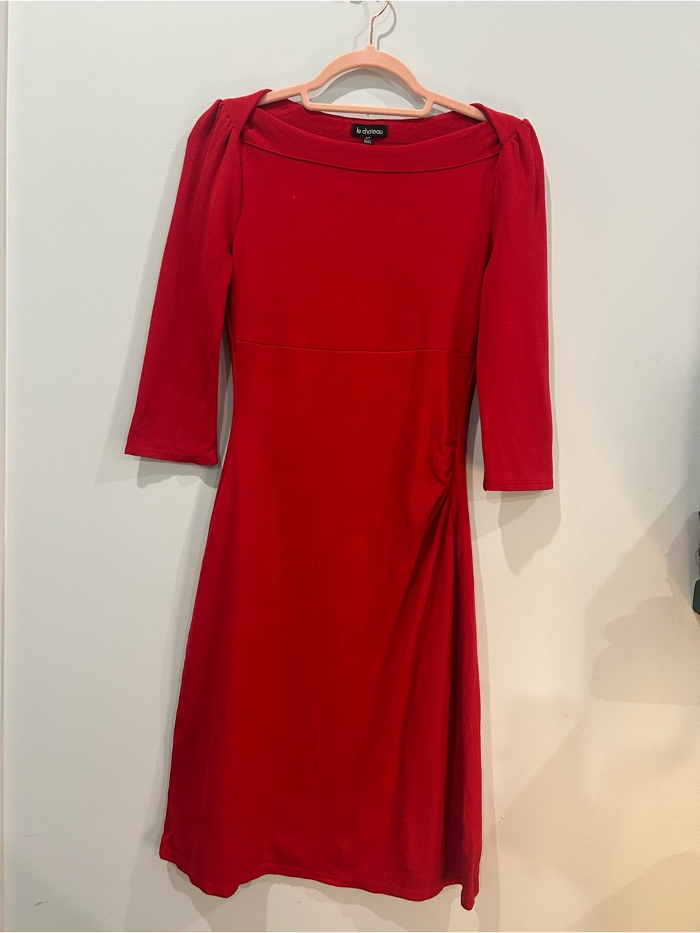 le chateau Red Boatneck Three-Quarter Sleeve Fit & Flare Midi Dress